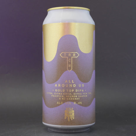 This is a can of Track - Gold Top: All Around Us - 8.4% (440ml). It is a Double IPA craft beer available to buy from Ghost Whale, voted London's best craft beer shop.