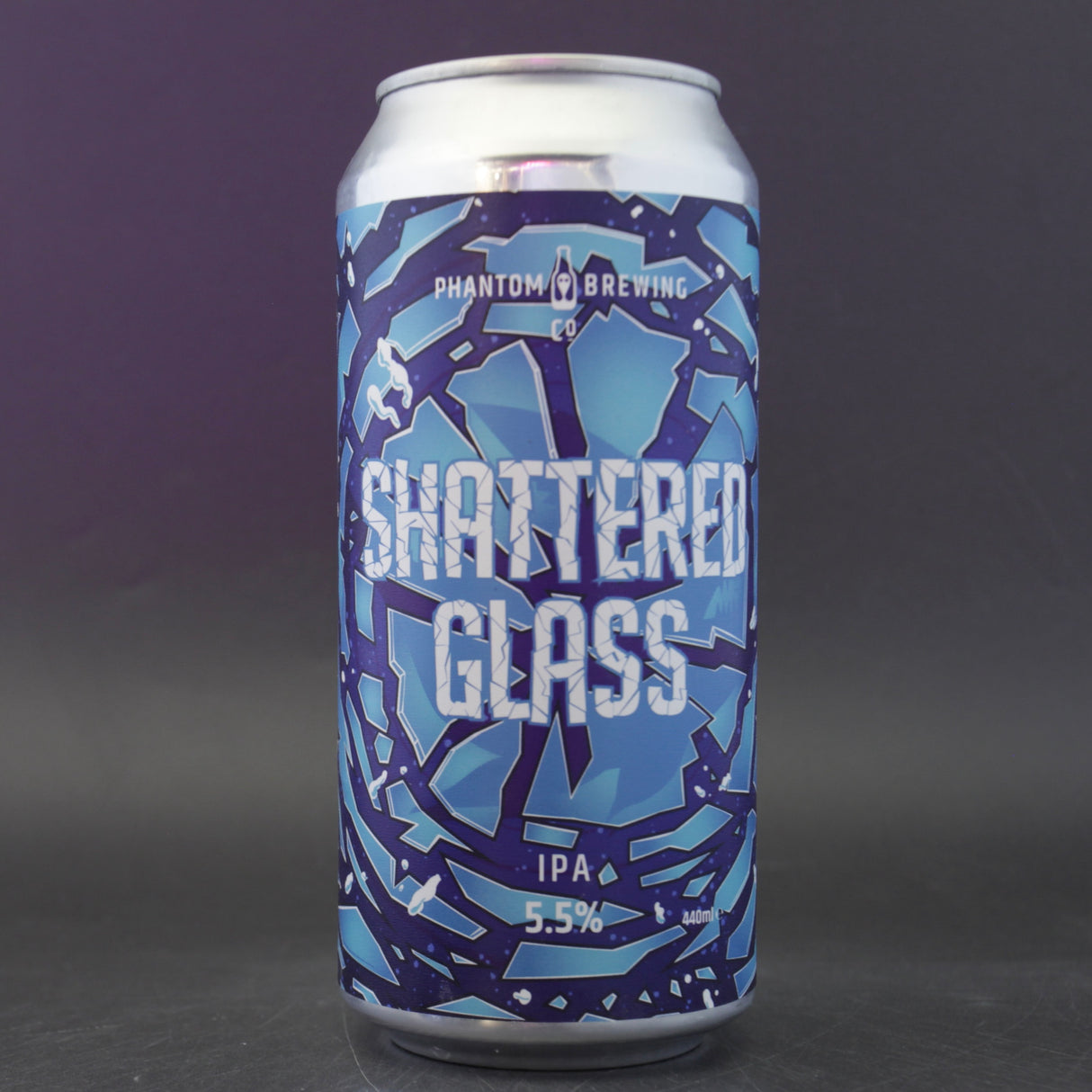 This is a can of Phantom Brewing Co - Shattered Glass - 5.5% (440ml). It is a IPA craft beer available to buy from Ghost Whale, voted London's best craft beer shop.