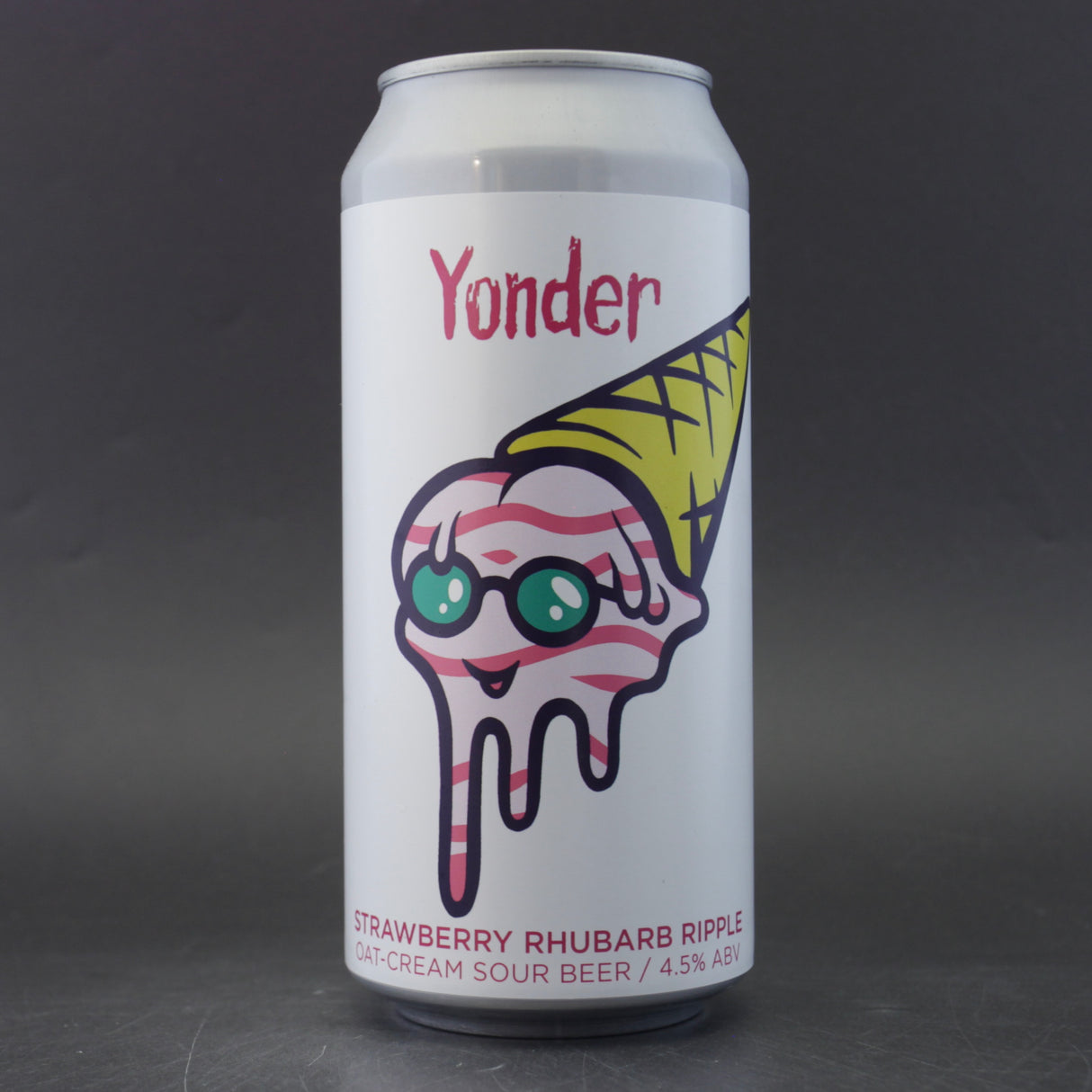 This is a can of Yonder - Strawberry Rhubarb Ripple - 4.5% (440ml). It is a Sour craft beer available to buy from Ghost Whale, voted London's best craft beer shop.