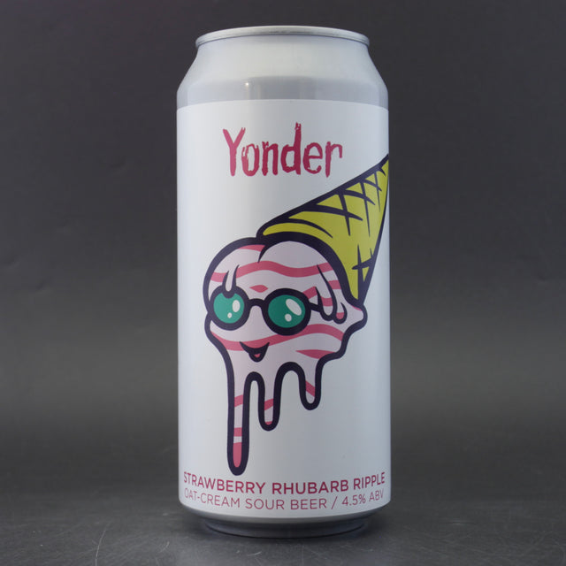 This is a can of Yonder - Strawberry Rhubarb Ripple - 4.5% (440ml). It is a Sour craft beer available to buy from Ghost Whale, voted London's best craft beer shop.