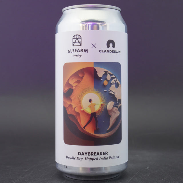 This is a can of Alefarm - Daybreaker - 6.5% (440ml). It is a IPA craft beer available to buy from Ghost Whale, voted London's best craft beer shop.