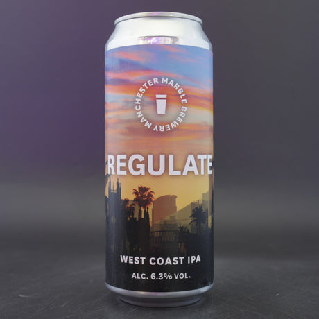 This is a can of Marble Beers - Regulate - 6.3% (500ml). It is a IPA craft beer available to buy from Ghost Whale, voted London's best craft beer shop.