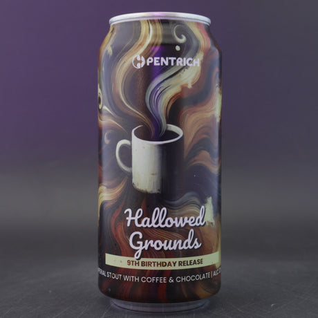 This is a can of Pentrich - Hallowed Grounds - 12% (440ml). It is a Imperial Stout / Porter craft beer available to buy from Ghost Whale, voted London's best craft beer shop.