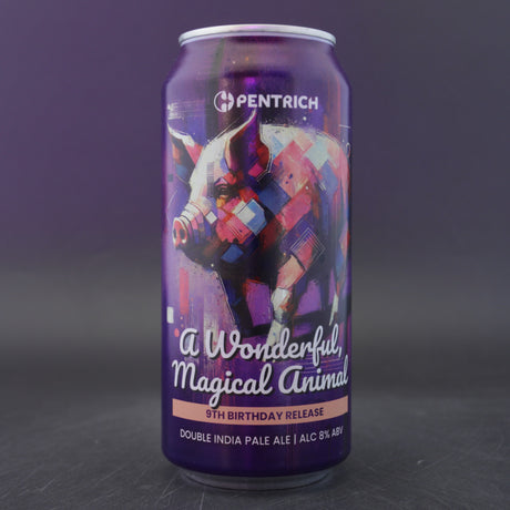 This is a can of Pentrich - A Wonderful, Magical Animal - 8% (440ml). It is a Double IPA craft beer available to buy from Ghost Whale, voted London's best craft beer shop.