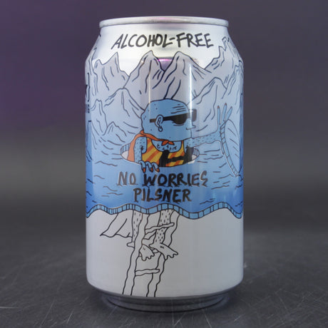 This is a can of Lervig - No Worries: Pilsner - 0.5% (330ml). It is a Lager / Pilsner / Kölsch craft beer available to buy from Ghost Whale, voted London's best craft beer shop.