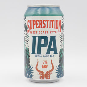This is a can of Superstition Meadery - West Coast IPA - 7% (355ml). It is a IPA craft beer available to buy from Ghost Whale, voted London's best craft beer shop.