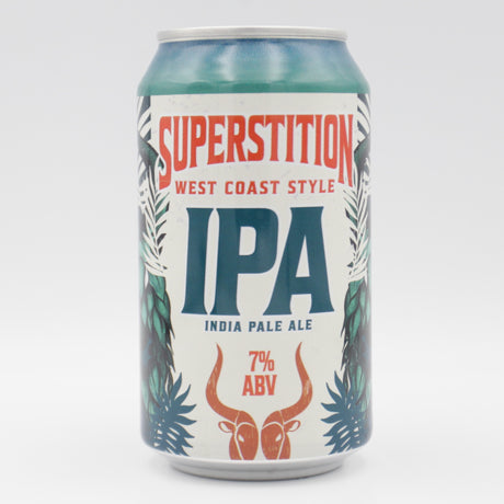 This is a can of Superstition Meadery - West Coast IPA - 7% (355ml). It is a IPA craft beer available to buy from Ghost Whale, voted London's best craft beer shop.