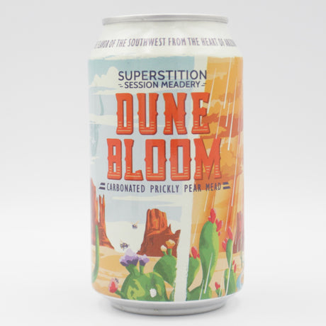 This is a can of Superstition Meadery - Dune Bloom - 6% (355ml). It is a  craft mead available to buy from Ghost Whale, voted London's best craft beer shop.