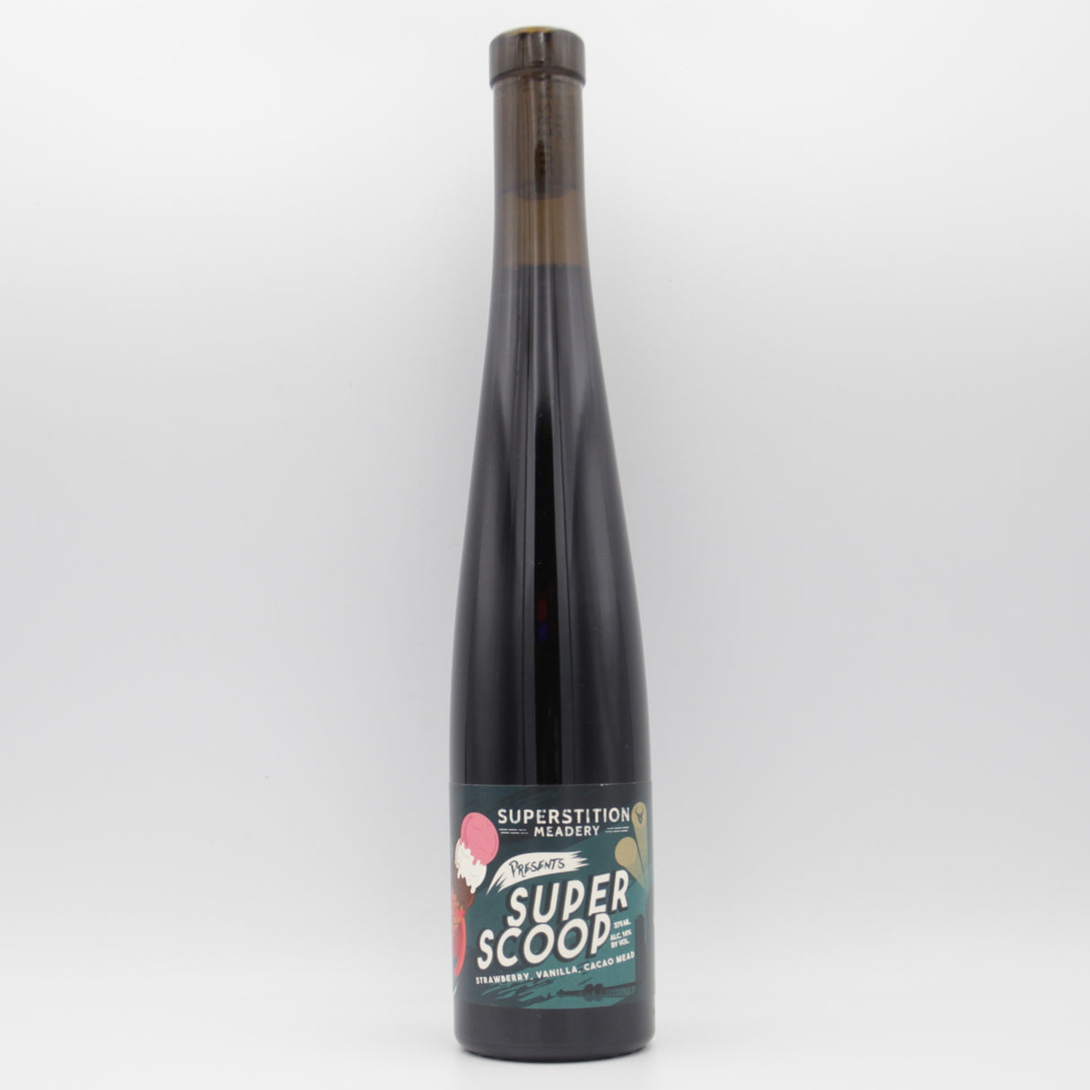 This is a bottle of Superstition Meadery / 3 Sons - Super Scoop - 14% (375ml). It is a  craft mead available to buy from Ghost Whale, voted London's best craft beer shop.