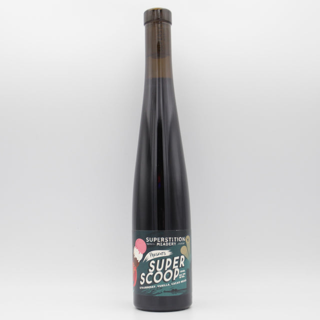 This is a bottle of Superstition Meadery / 3 Sons - Super Scoop - 14% (375ml). It is a  craft mead available to buy from Ghost Whale, voted London's best craft beer shop.