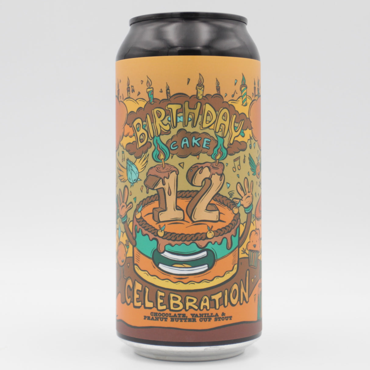 This is a can of Amundsen - 12th Birthday: Choc, Vanilla & Peanut butter Cup Stout - 12% (440ml). It is a Imperial Stout / Porter craft beer available to buy from Ghost Whale, voted London's best craft beer shop.