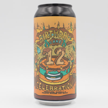 This is a can of Amundsen - 12th Birthday: Choc, Vanilla & Peanut butter Cup Stout - 12% (440ml). It is a Imperial Stout / Porter craft beer available to buy from Ghost Whale, voted London's best craft beer shop.