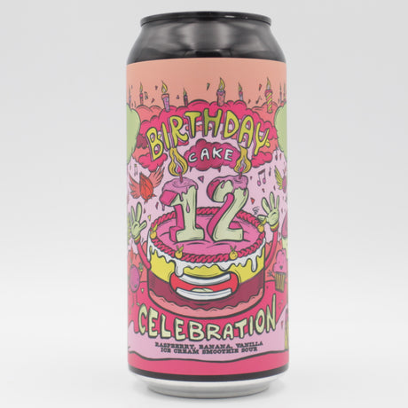 This is a can of Amundsen - 12th Birthday: Raspberry, Bannana, Vanilla Ice Cream Smoothie - 5.5% (440ml). It is a Sour craft beer available to buy from Ghost Whale, voted London's best craft beer shop.