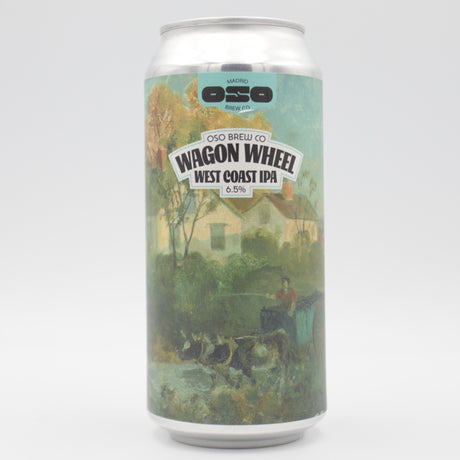 This is a can of OSO Brewing - Wagon Wheel - 6.5% (440ml). It is a IPA craft beer available to buy from Ghost Whale, voted London's best craft beer shop.