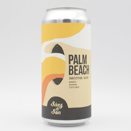 This is a can of Sáez & Son - Palm Beach - 6.5% (440ml). It is a Sour craft beer available to buy from Ghost Whale, voted London's best craft beer shop.