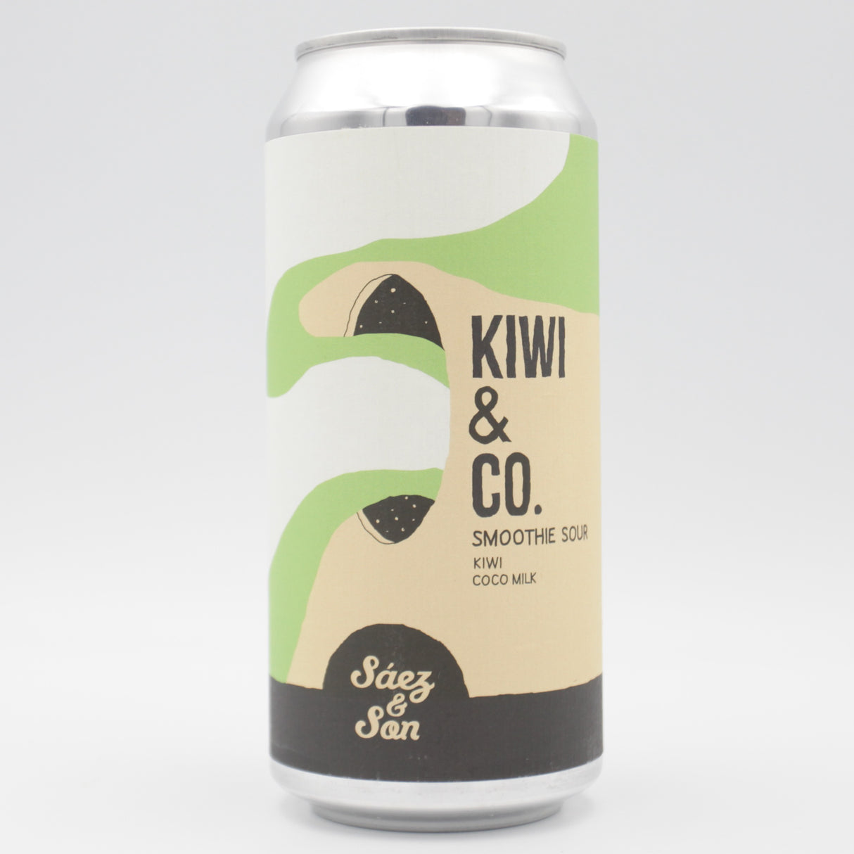 This is a can of Sáez & Son - Kiwi & Co - 6.5% (440ml). It is a Sour craft beer available to buy from Ghost Whale, voted London's best craft beer shop.