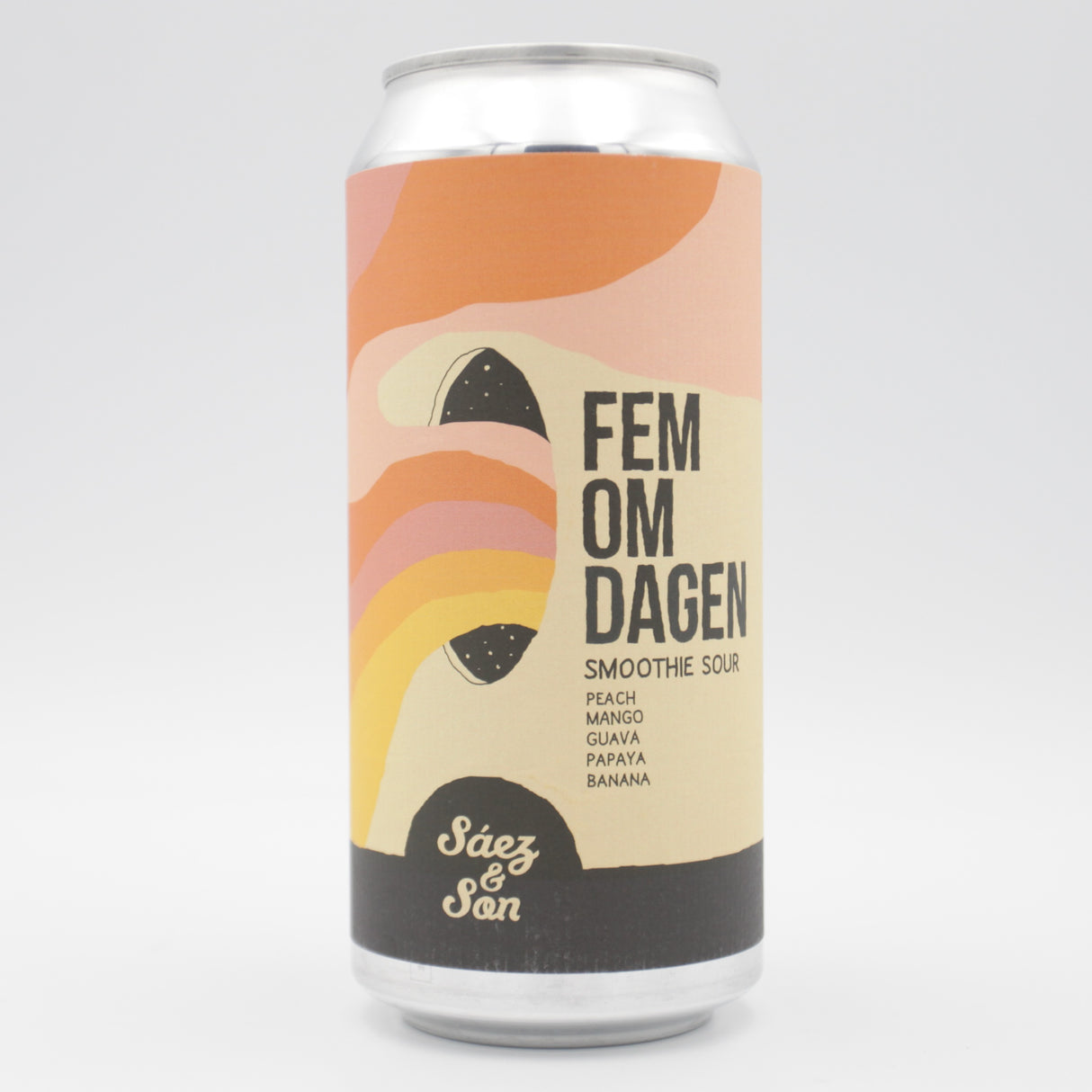 This is a can of Sáez & Son - Fem Om Dagen - 6.5% (440ml). It is a Sour craft beer available to buy from Ghost Whale, voted London's best craft beer shop.