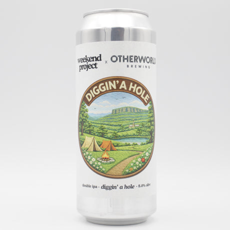 This is a can of Weekend Project / Otherworld - Diggin' A Hole - 8% (500ml). It is a Double IPA craft beer available to buy from Ghost Whale, voted London's best craft beer shop.