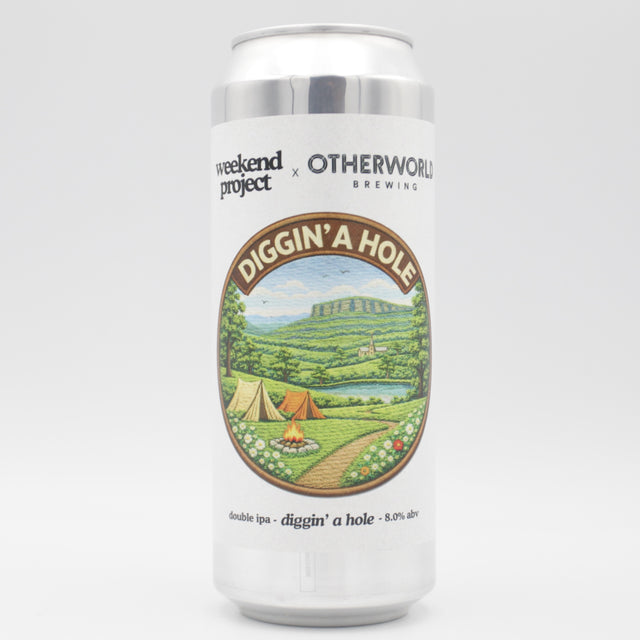 This is a can of Weekend Project / Otherworld - Diggin' A Hole - 8% (500ml). It is a Double IPA craft beer available to buy from Ghost Whale, voted London's best craft beer shop.
