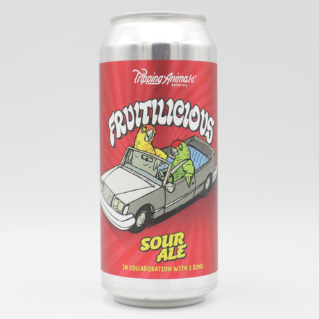 This is a can of Tripping Animals / 3 Sons - Fruitilicious - 6% (473ml). It is a Sour craft beer available to buy from Ghost Whale, voted London's best craft beer shop.
