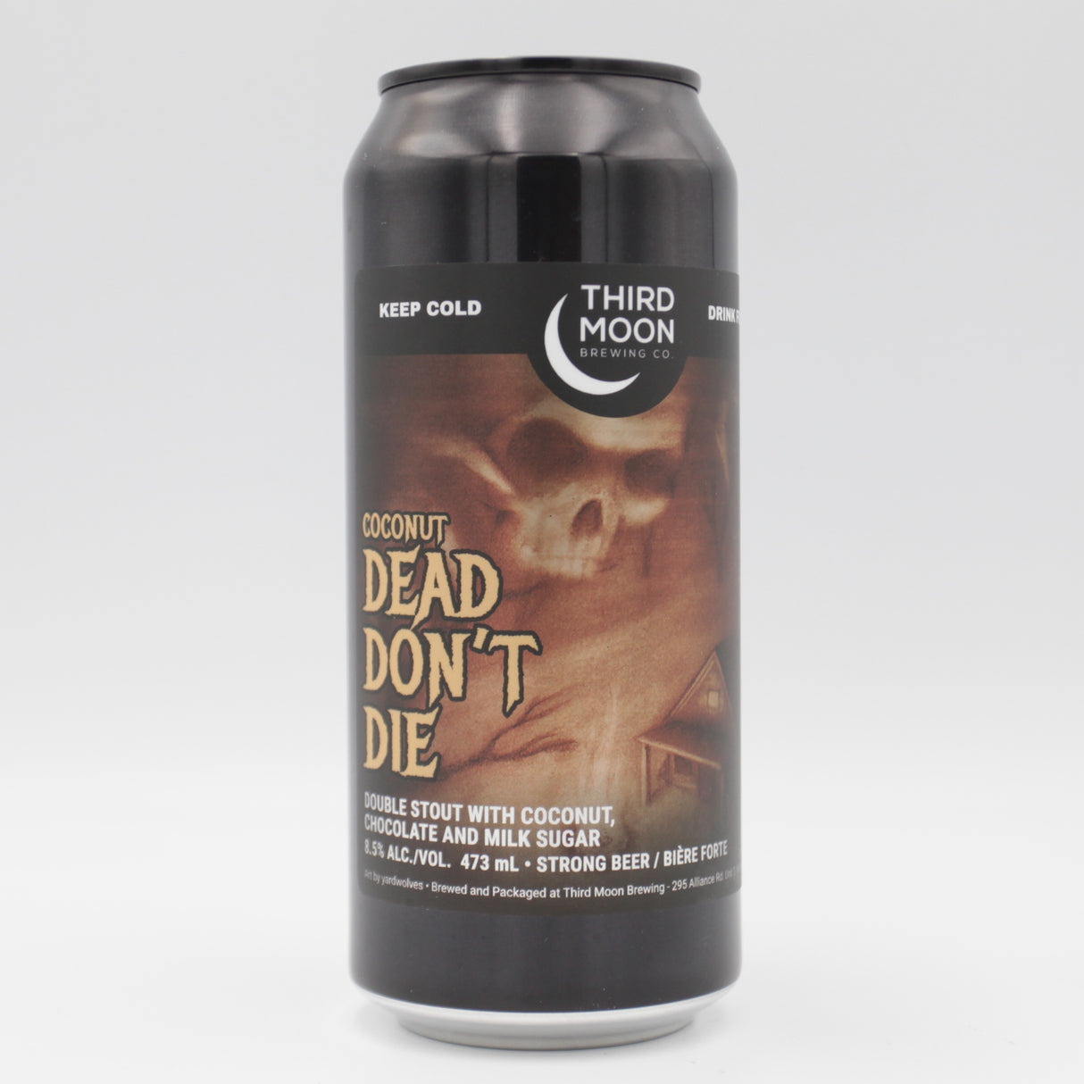 This is a can of Third Moon - Coconut Dead Don't Die - 8.5% (473ml). It is a Imperial Stout / Porter craft beer available to buy from Ghost Whale, voted London's best craft beer shop.