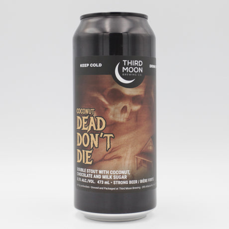 This is a can of Third Moon - Coconut Dead Don't Die - 8.5% (473ml). It is a Imperial Stout / Porter craft beer available to buy from Ghost Whale, voted London's best craft beer shop.
