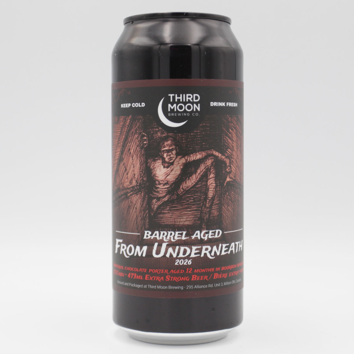This is a can of Third Moon - Barrel Aged From Underneath (2026) - 11.5% (473ml). It is a Imperial Stout / Porter craft beer available to buy from Ghost Whale, voted London's best craft beer shop.