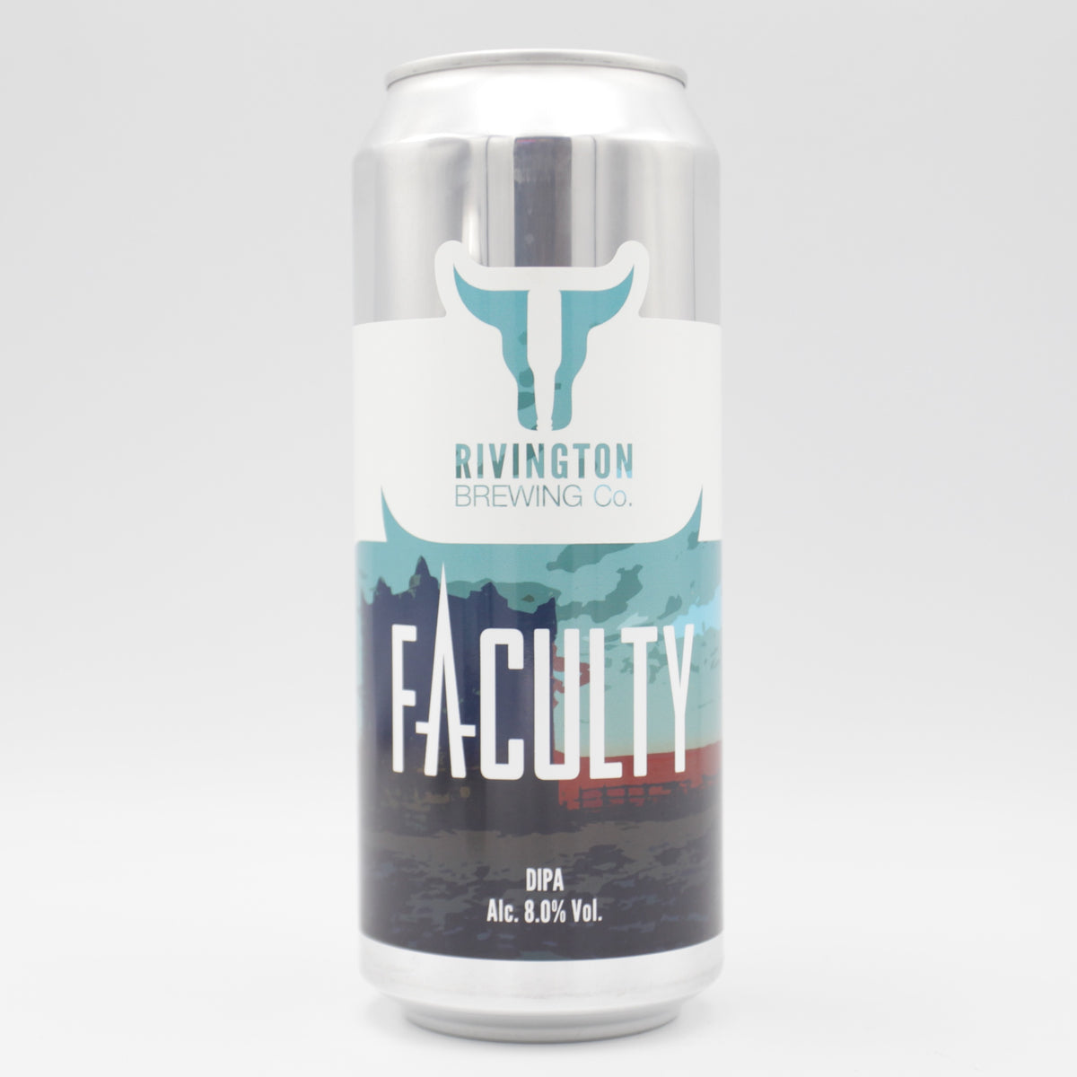 This is a can of Rivington - Faculty - 8% (500ml). It is a Double IPA craft beer available to buy from Ghost Whale, voted London's best craft beer shop.