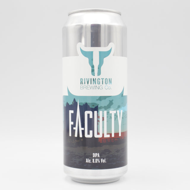 This is a can of Rivington - Faculty - 8% (500ml). It is a Double IPA craft beer available to buy from Ghost Whale, voted London's best craft beer shop.
