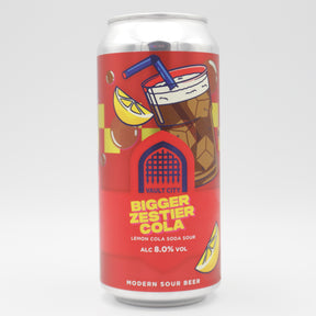 This is a can of Vault City - Bigger Zestier Cola - 8% (440ml). It is a Sour craft beer available to buy from Ghost Whale, voted London's best craft beer shop.