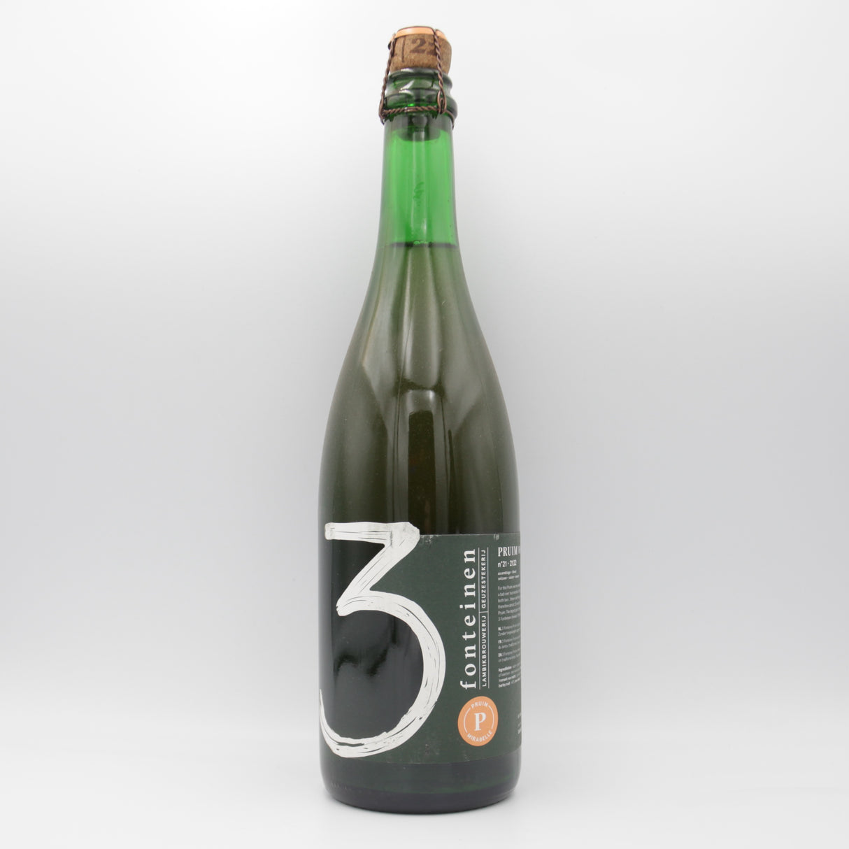 This is a sharing bottle of 3 Fonteinen - Pruim Mirabelle (season 21|22) Blend No. 21 - 7.3% (750ml). It is a Lambic craft beer available to buy from Ghost Whale, voted London's best craft beer shop.