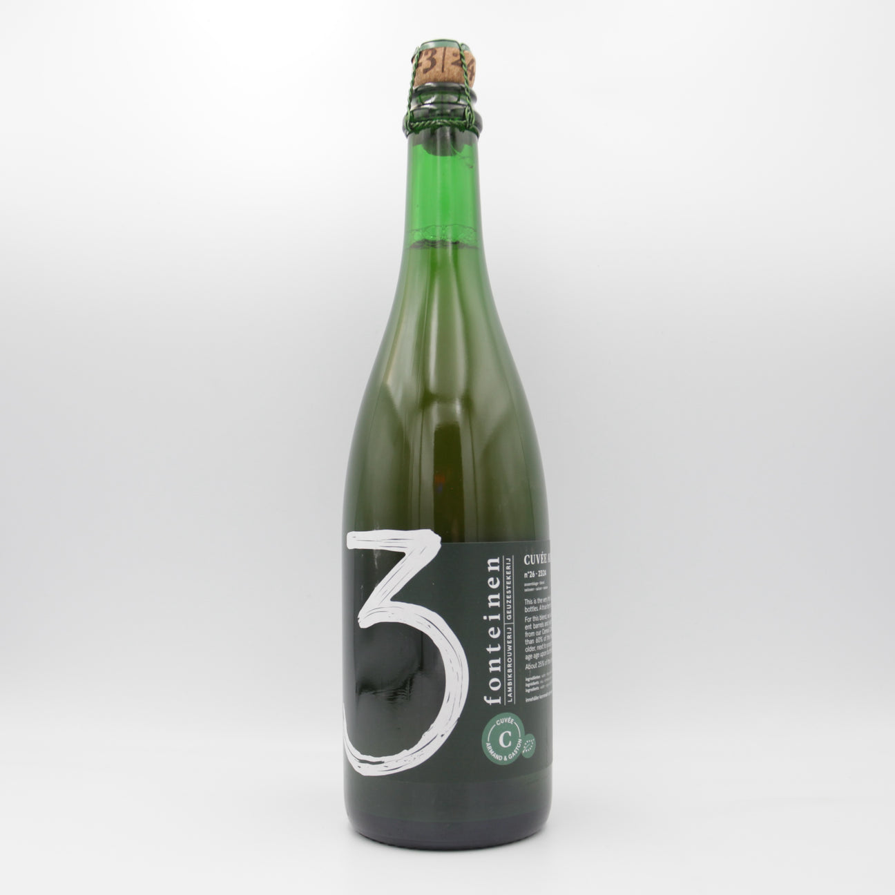 This is a sharing bottle of 3 Fonteinen - Oude Geuze Cuvée Armand & Gaston BIO (season 23|24) Blend No. 26 - 6.9% (750ml). It is a Lambic craft beer available to buy from Ghost Whale, voted London's best craft beer shop.
