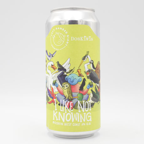This is a can of Left Handed Giant / Doskiwis - I Like Not Knowing - 6.8% (440ml). It is a IPA craft beer available to buy from Ghost Whale, voted London's best craft beer shop.