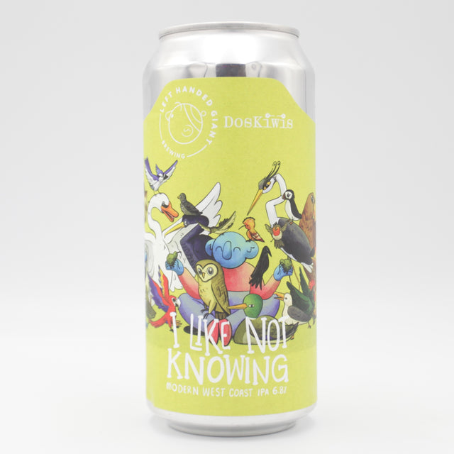 This is a can of Left Handed Giant / Doskiwis - I Like Not Knowing - 6.8% (440ml). It is a IPA craft beer available to buy from Ghost Whale, voted London's best craft beer shop.