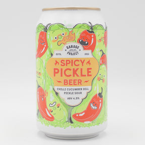 This is a can of Garage Project - Spicy Pickle Beer - 4.3% (330ml). It is a Sour craft beer available to buy from Ghost Whale, voted London's best craft beer shop.