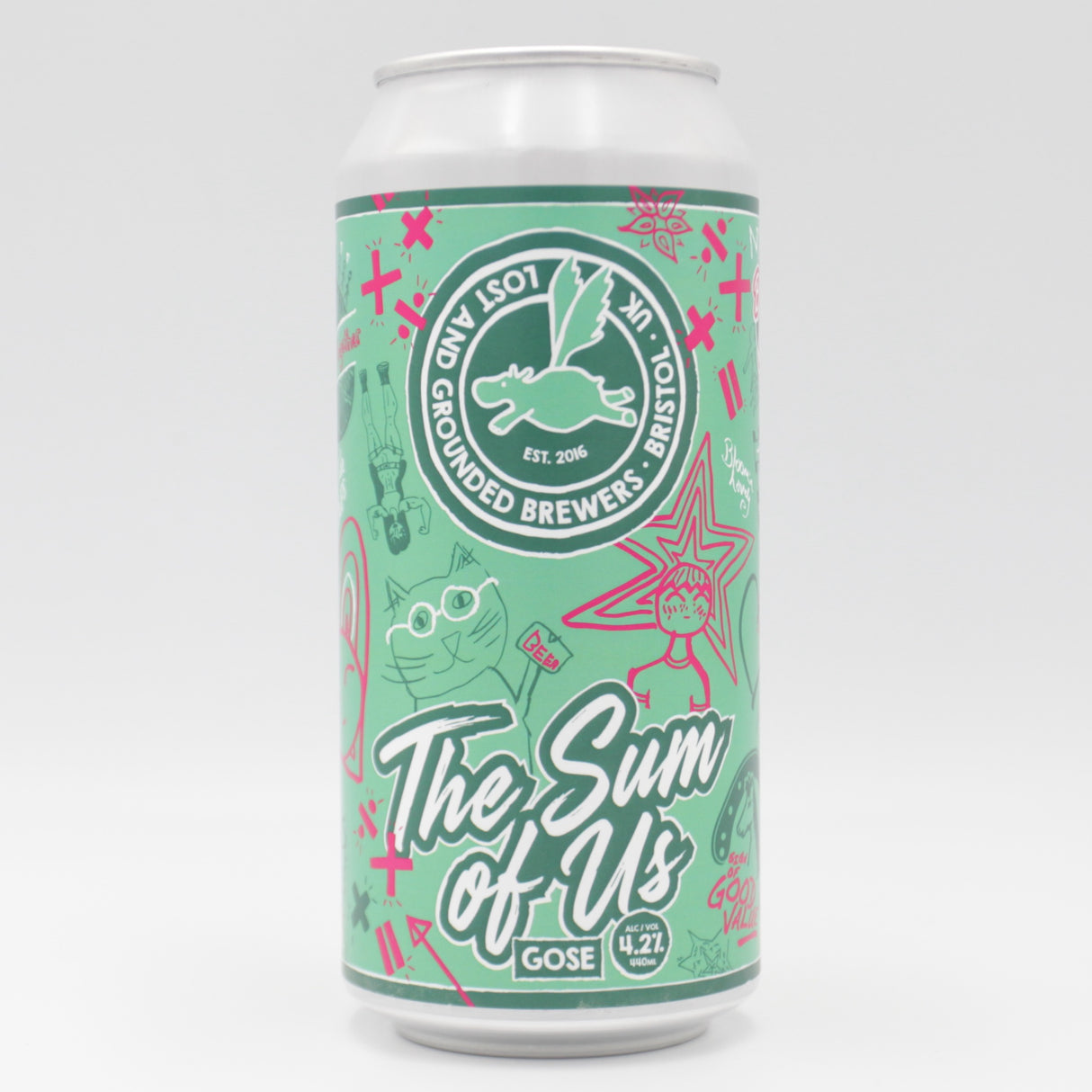 This is a can of Lost and Grounded - The Sum Of Us - 4.2% (440ml). It is a Gose craft beer available to buy from Ghost Whale, voted London's best craft beer shop.