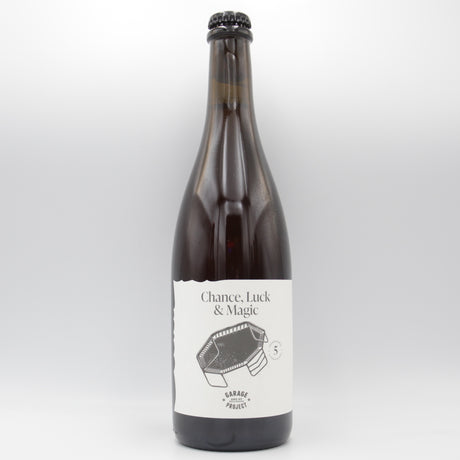 This is a sharing bottle of Garage Project - Chance, Luck & Magic 2023 - 8.8% (750ml). It is a Wild Ale craft beer available to buy from Ghost Whale, voted London's best craft beer shop.