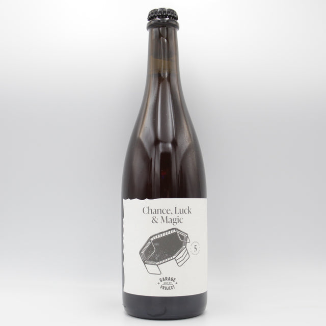 This is a sharing bottle of Garage Project - Chance, Luck & Magic 2023 - 8.8% (750ml). It is a Wild Ale craft beer available to buy from Ghost Whale, voted London's best craft beer shop.