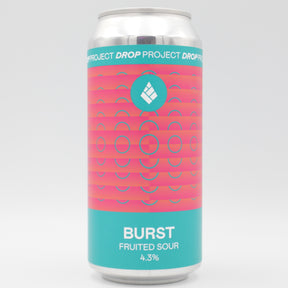 This is a can of Drop Project / Heist - Burst - 4.3% (440ml). It is a Sour craft beer available to buy from Ghost Whale, voted London's best craft beer shop.