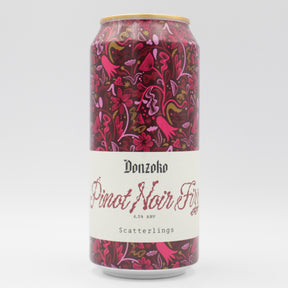 This is a can of Donzoko / Scatterlings - Pinot Noir Fizz - 4.5% (440ml). It is a Sour craft beer available to buy from Ghost Whale, voted London's best craft beer shop.