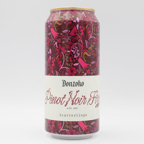 This is a can of Donzoko / Scatterlings - Pinot Noir Fizz - 4.5% (440ml). It is a Sour craft beer available to buy from Ghost Whale, voted London's best craft beer shop.