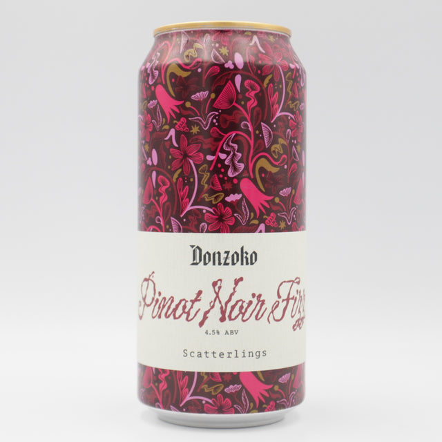 This is a can of Donzoko / Scatterlings - Pinot Noir Fizz - 4.5% (440ml). It is a Sour craft beer available to buy from Ghost Whale, voted London's best craft beer shop.