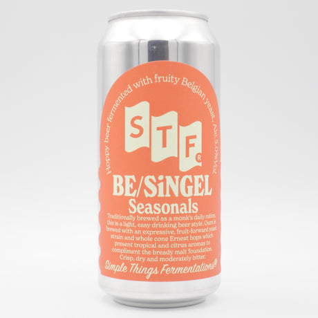 This is a can of Simple Things Fermentations - BE/Singel - 5% (440ml). It is a Belgian Style craft beer available to buy from Ghost Whale, voted London's best craft beer shop.