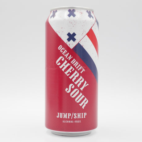 This is a can of Jump Ship Brewing - Ocean Drift Cherry Sour - 0.5% (440ml). It is a Sour craft beer available to buy from Ghost Whale, voted London's best craft beer shop.