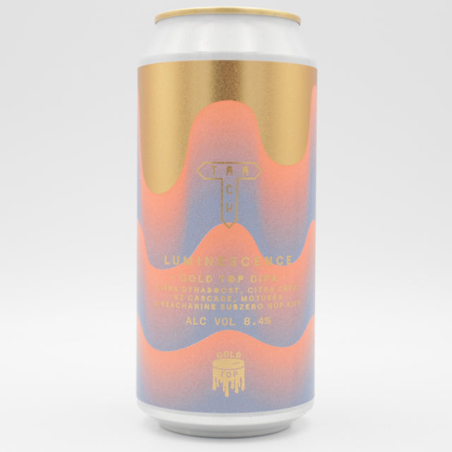 This is a can of Track - Gold Top: Luminescence - 8.4% (440ml). It is a Double IPA craft beer available to buy from Ghost Whale, voted London's best craft beer shop.