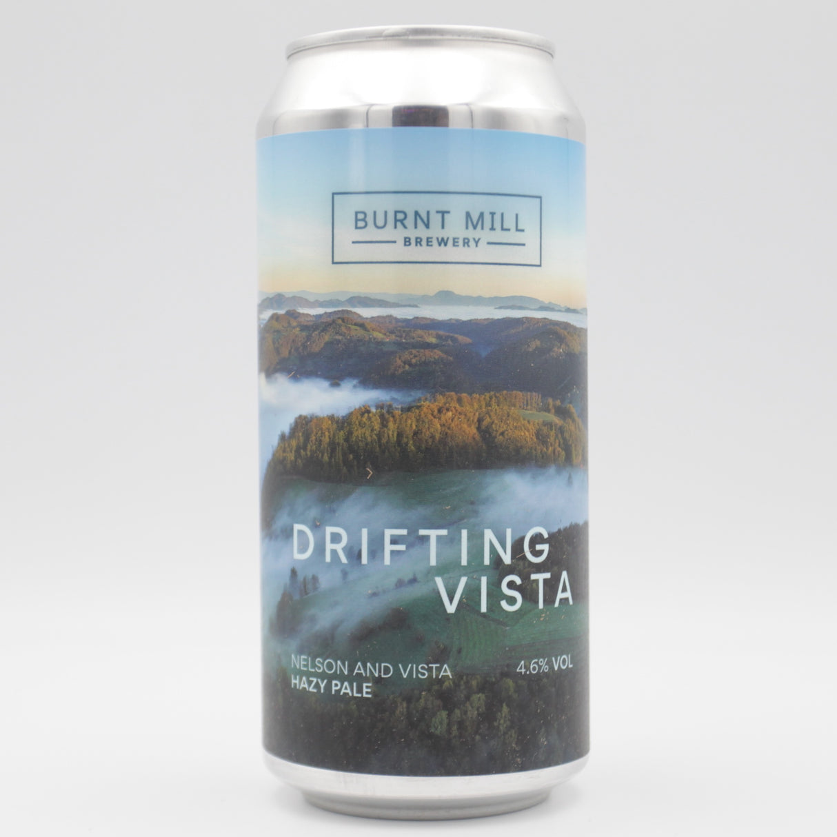 This is a can of Burnt Mill - Drifting Vistas - 4.6% (440ml). It is a Pale Ale craft beer available to buy from Ghost Whale, voted London's best craft beer shop.