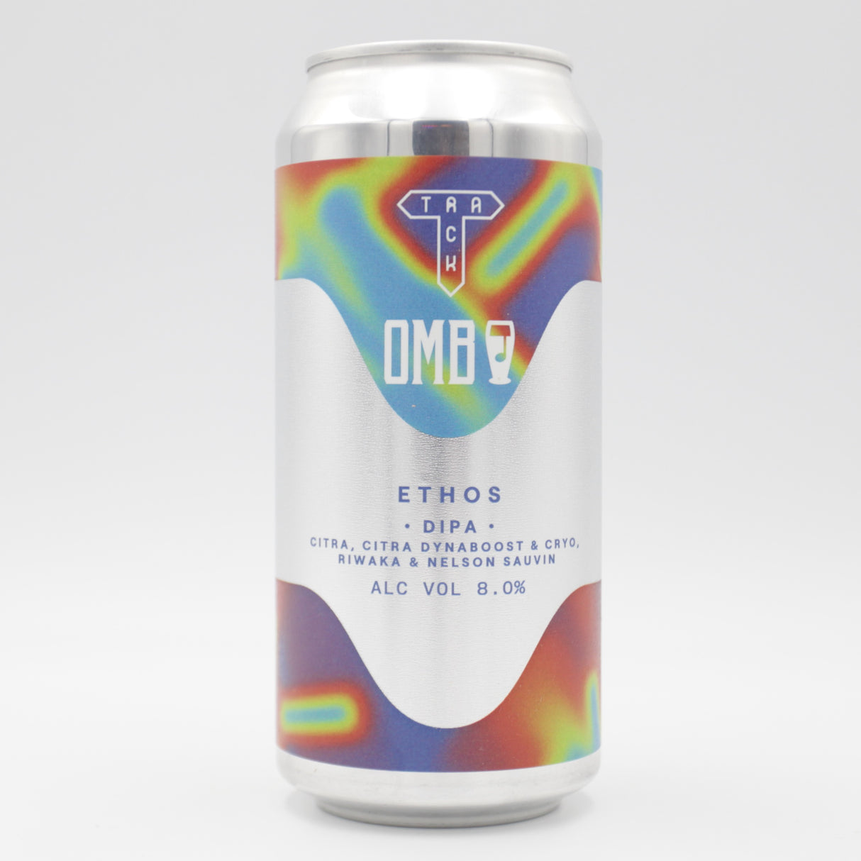 This is a can of Track / Orchestrated Minds - Ethos - 8% (440ml). It is a Double IPA craft beer available to buy from Ghost Whale, voted London's best craft beer shop.