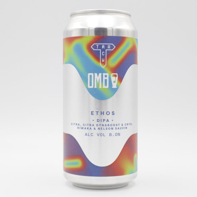 This is a can of Track / Orchestrated Minds - Ethos - 8% (440ml). It is a Double IPA craft beer available to buy from Ghost Whale, voted London's best craft beer shop.