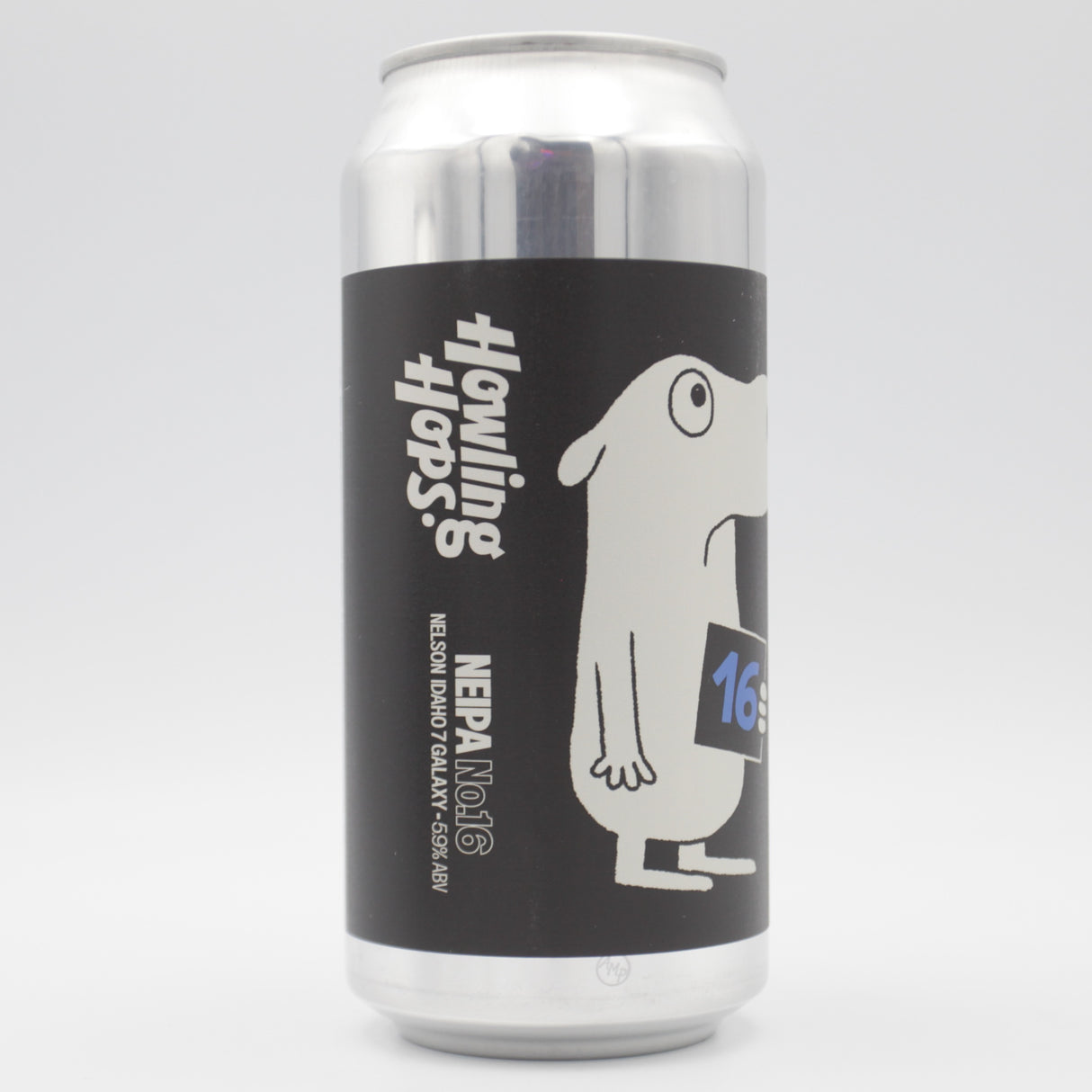 This is a can of Howling Hops - NEIPA No.16 - 5.9% (440ml). It is a IPA craft beer available to buy from Ghost Whale, voted London's best craft beer shop.