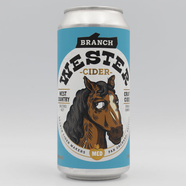 This is a can of Branch Cider - Wester - 5% (440ml). It is a  craft cider available to buy from Ghost Whale, voted London's best craft beer shop.